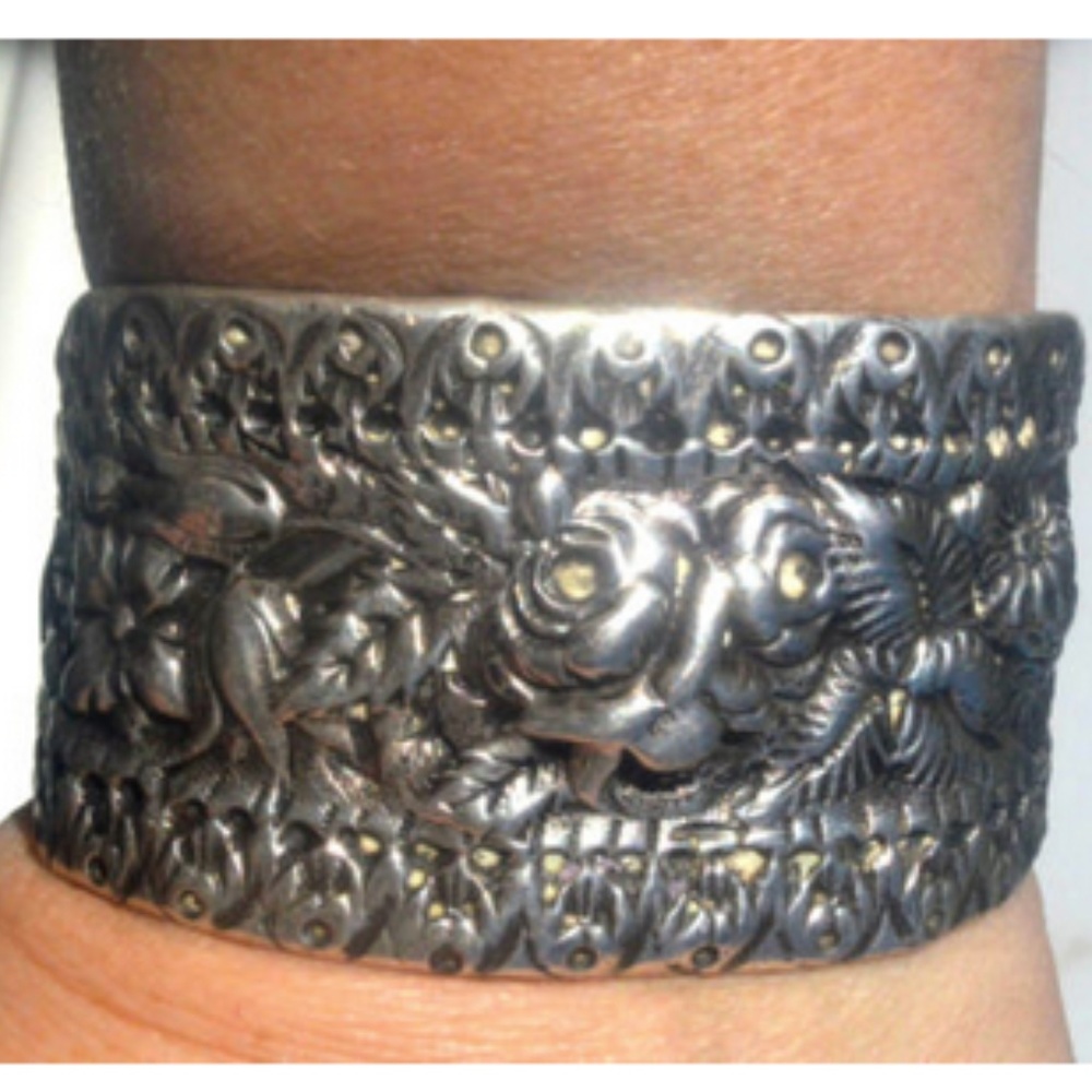 Antique Sterling Silver Petite Cuff Bracelet 925 - Picture 3 of 6